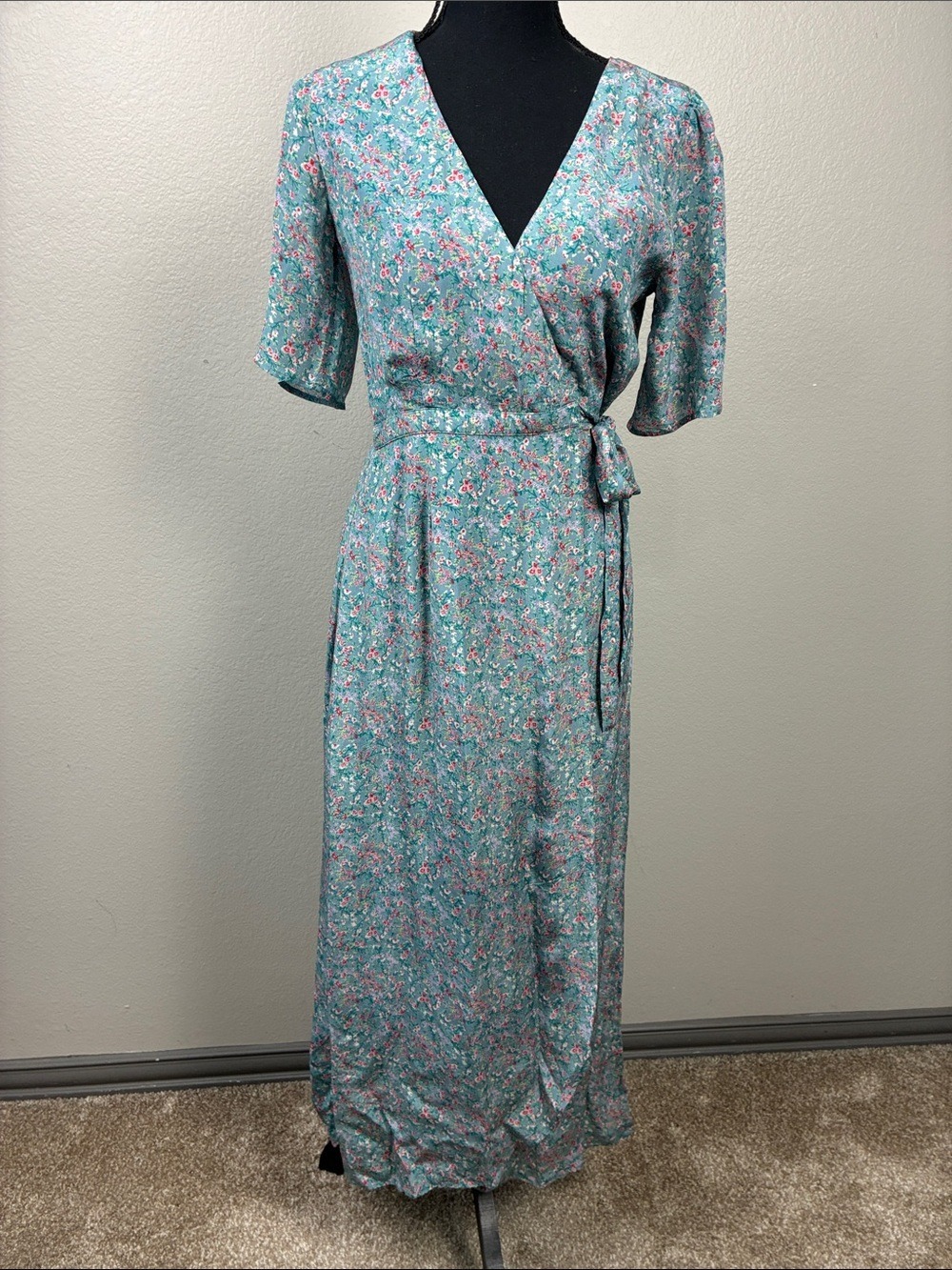 Louise Misha Sandhya Wrap Maxi Dress Almond Bohemian Hindi Blue Floral 2 - Picture 4 of 9